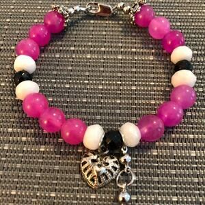 Girls: Fuchsia Jade Beaded Charm Bracelet